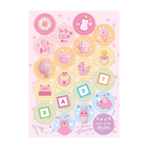 Dekora Baby Shower Pige, Kage Print Ø3,5cm - Baby  - 8435599754119