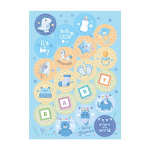 Dekora Baby Shower Dreng, Kage Print Ø3,5cm - Baby  - 8435599754126