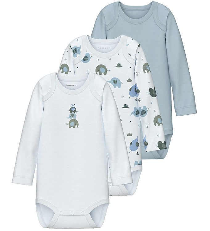Blå/Hvid Name Body Noos Nbmbody 3 Pak Baby Blue - Name It Baby  - 5715602956185
