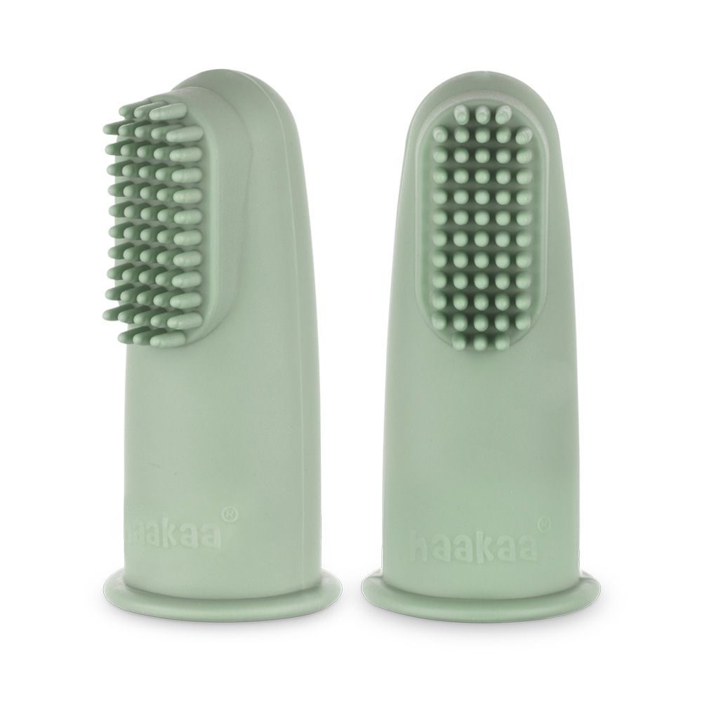 Grøn Haakaa Silikone Fingertandbørste Pea Green - Baby  - 9420060216363