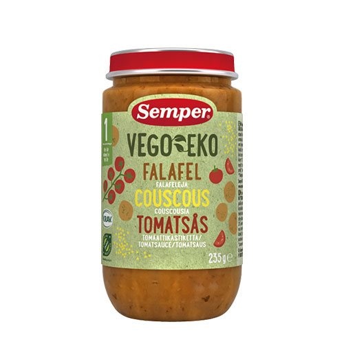 Babymos Falafel, Couscous, Tomat Fra 12 Mdr Økologisk 235 Gram - Semper Baby  - 7310100980533