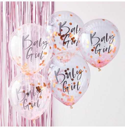 Baby Girl Lyserød Guld Konfettiballoner Babyshower - Helium Balloner Baby