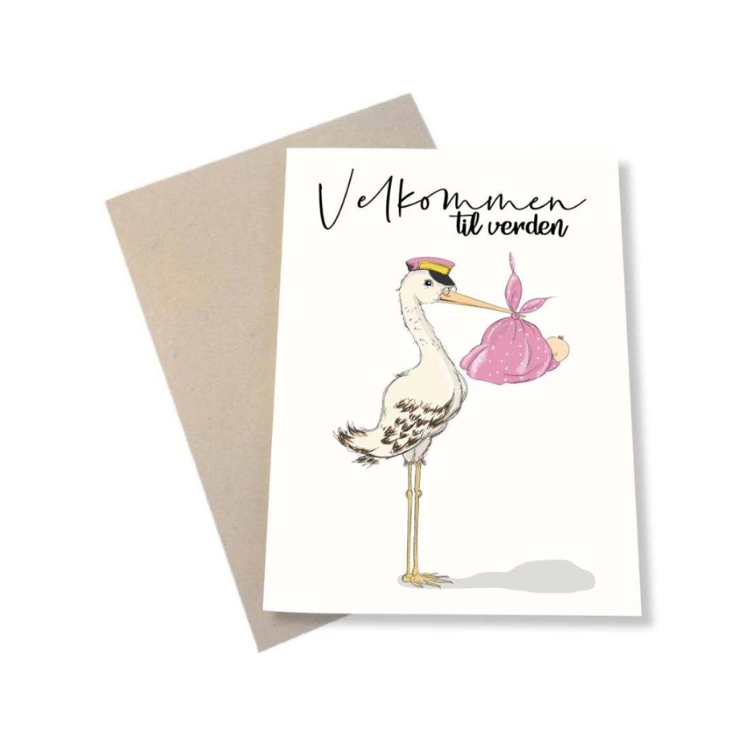 Velkommen Til Verden Pige Kort - Mouse & Pen Baby  - 5714955007926