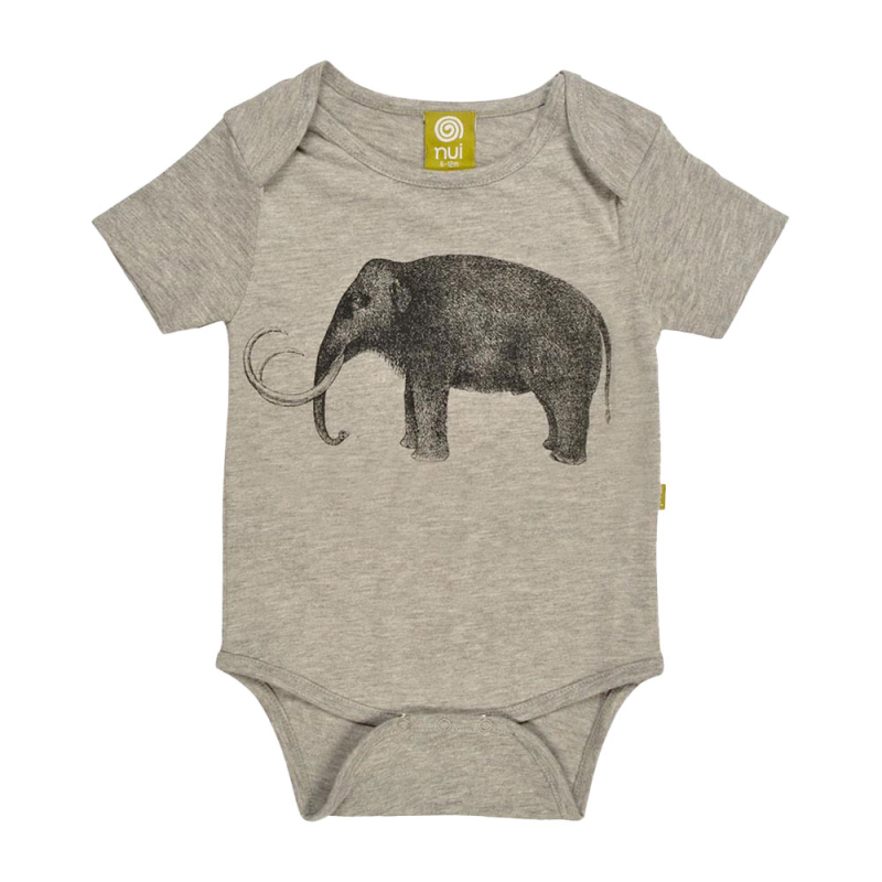 Gråmeleret Kortærmet Body Med Mammut - Nui Organics Baby