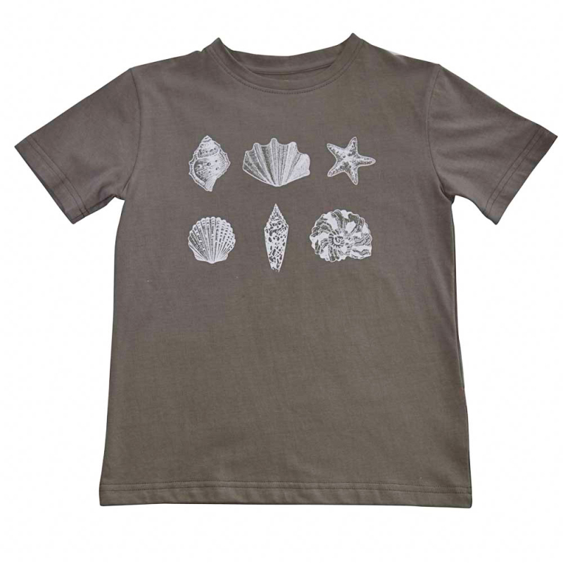 Brun Shirt Med Hvide Strandskaller - Nui Organics Baby  - 9420054918792