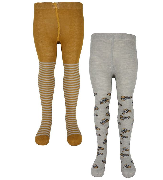 Grå/Gul Minymo Baby Strømpebukser Pak Light Grey Melange - Minymo Baby  - 5714625615093