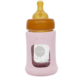 Pink Hevea Baby Glas Sutteflaske Wide Neck 150ml Powder - Hevea Baby  - 5710087450913