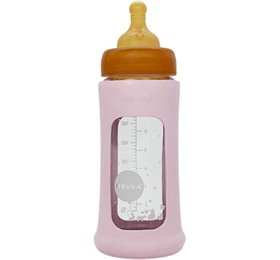 Pink Hevea Baby Glas Sutteflaske Wide Neck 250ml Powder - Hevea Baby  - 5710087451217