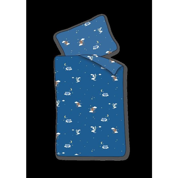 Baby Sengetøj 70x100 Blåt Sengesæt Med Drager Skyer 100 Blødt Bomulds Sengelinned - By Mats Baby  - 5714710020047