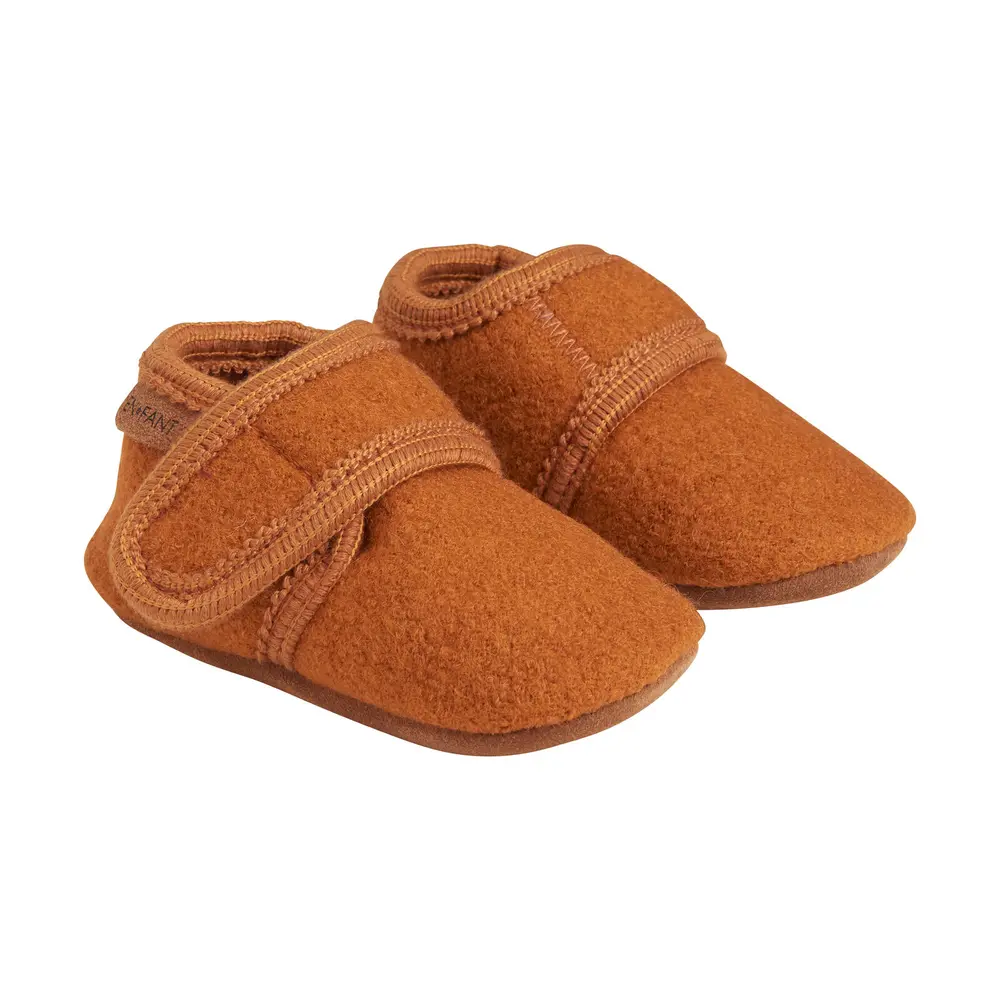 Orange Baby Wool Slippers Leather Brown - En Fant Baby  - 5714625983796
