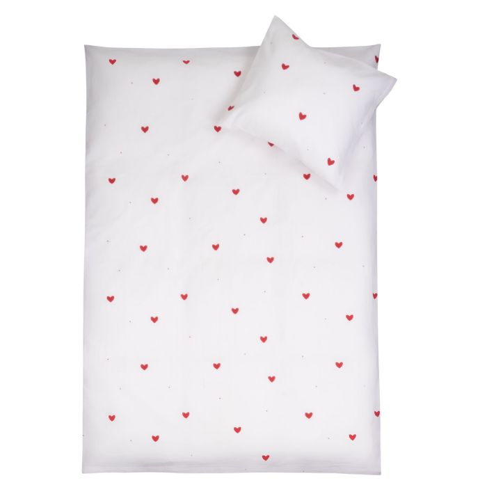 Hvid Baby Sengetøj 100 Bomuld 70x100 T Sengesæt Med Fine Røde Hjerter Nordstrand Home Blødt Dynebetræk - Nordstrand Home Baby  - 5710348110655