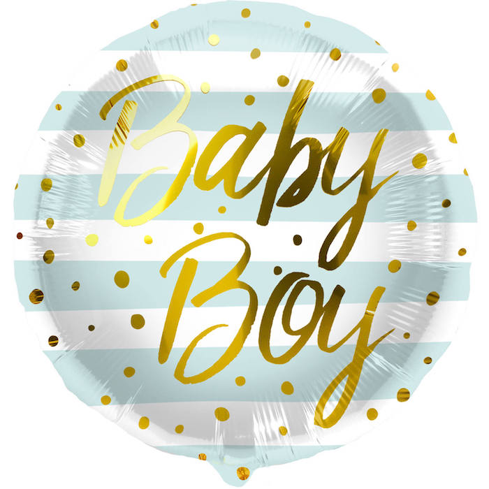 Hvid Baby Boy Blå Stribet Folie Ballon - Baby