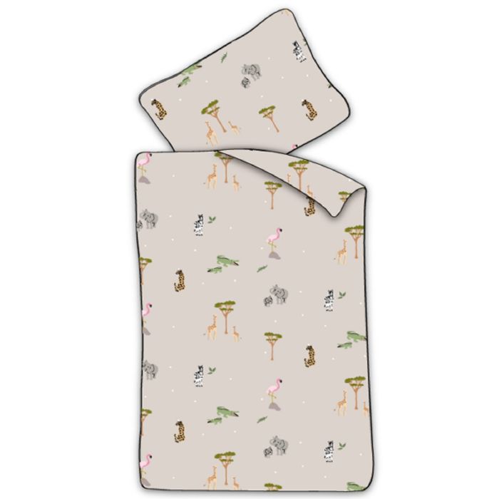 Baby Sengetøj 70x100 Beige Sengesæt Med Safaridyr 100 Blødt Bomulds Sengelinned - By Mats Baby  - 5714710020184
