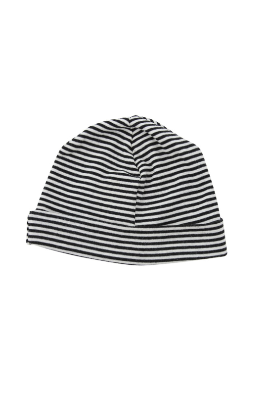 Hvid Baby Beanie Uldhue Sort Stribet - Nui Organics Baby  - 9420054915258