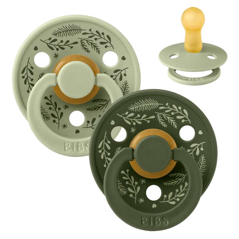 Grøn Bibs Rund Colour Sut Pak Str Naturgummi Holiday Leaf Hunter Green - Bibs Baby - 5713795271719