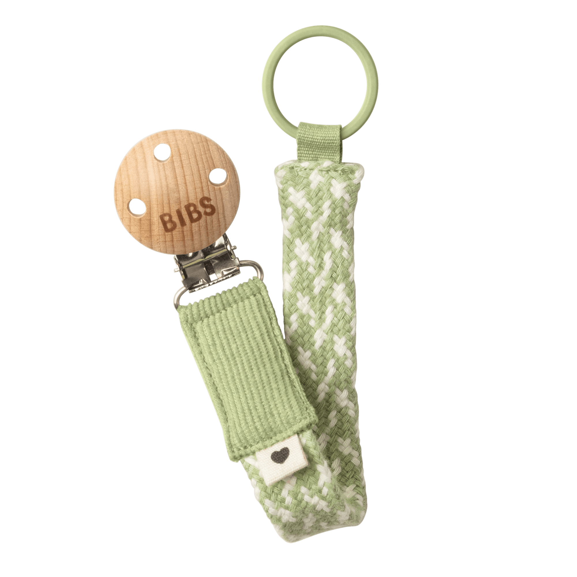 Bibs Pacifier Clip Braided Sage Ivory Stk - Bibs Baby  - 5713795220793
