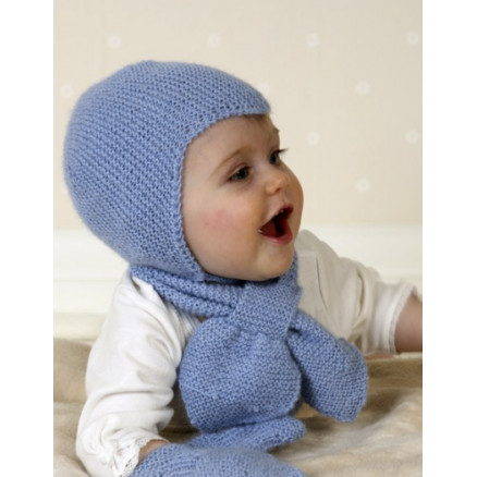 Baby Aviator Hat Drops Design Djævlehue Halstørklæde Vanter Strikkeopskrift Str Mdr - Baby  - 5713419993362