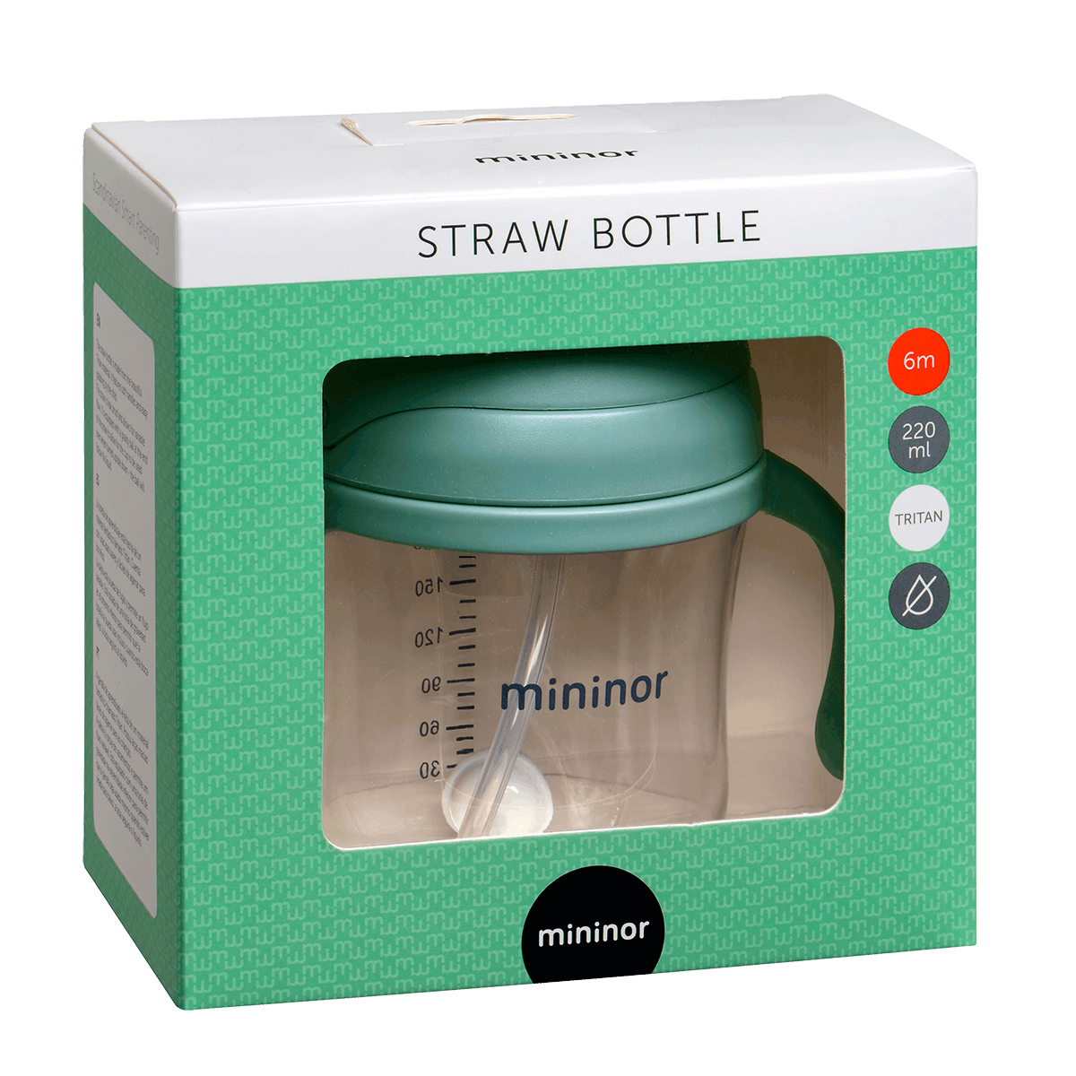 Grøn Mininor Straw Bottle Tritan Green 220 - Mininor Baby - 5710860142448