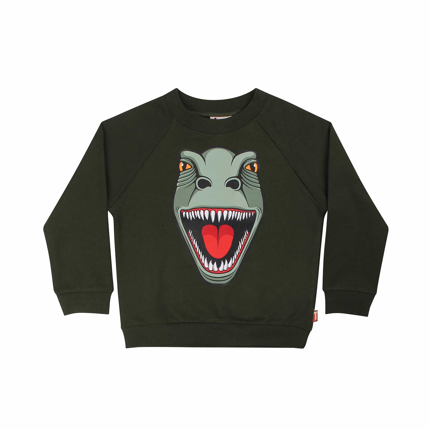 Grøn Dyr Sweat Med Dinosaurus Mørke - Dyr Baby